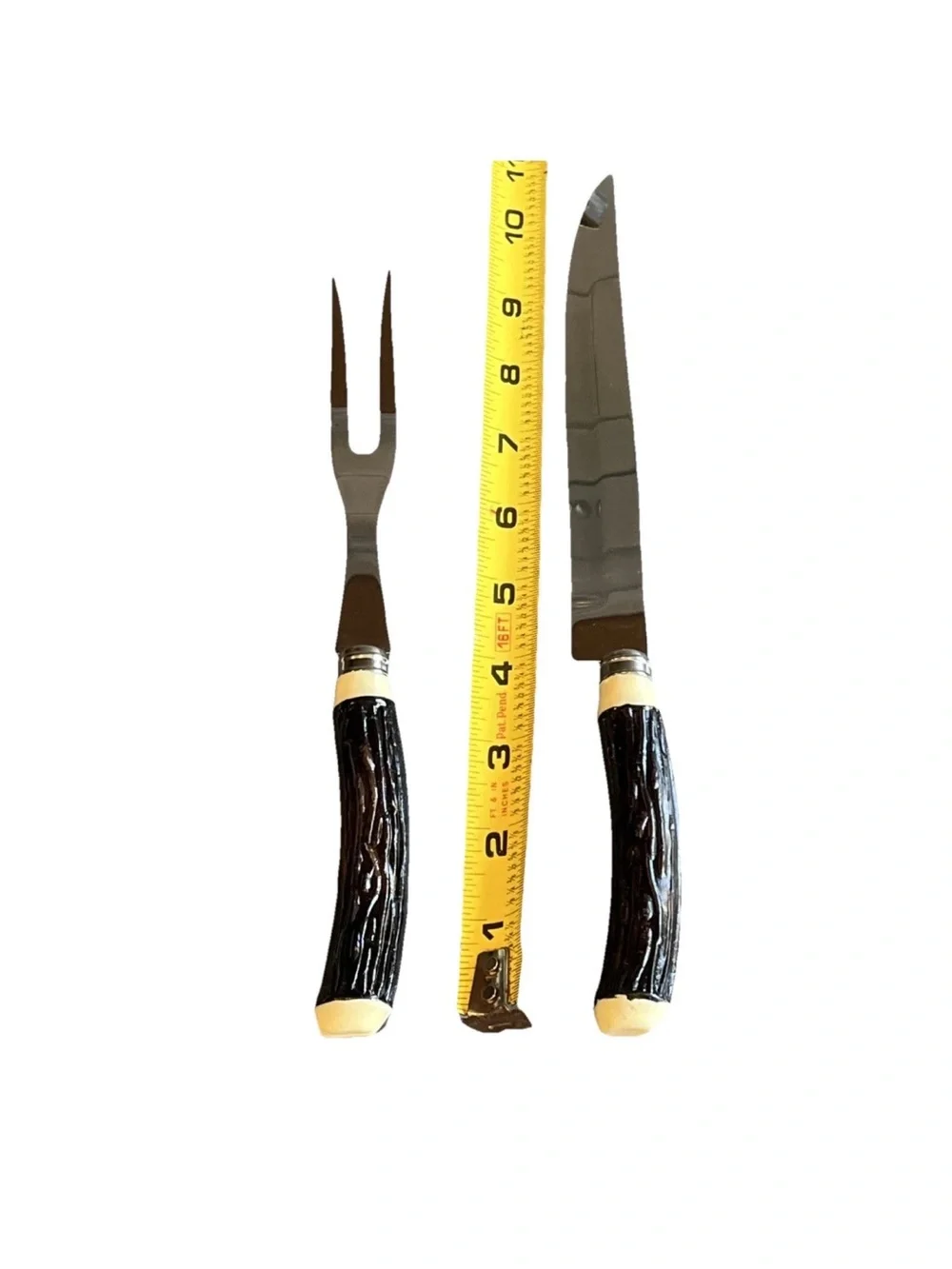 Japan Stainless Steel Carving Set Fork And Knife Vintage Antler Horn Faux Handle